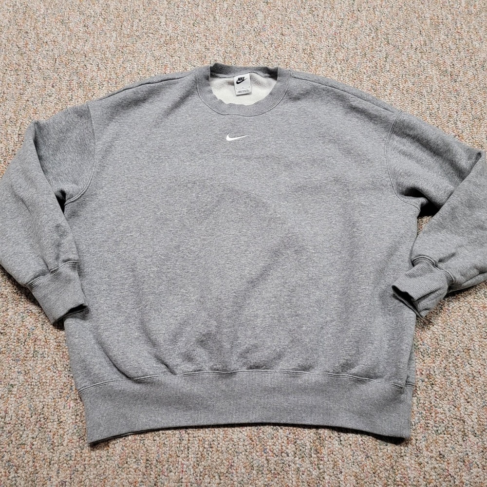Nike Crewneck Sweatshirt Mens Large Gray Embroider Center Swoosh Pullover Fleece